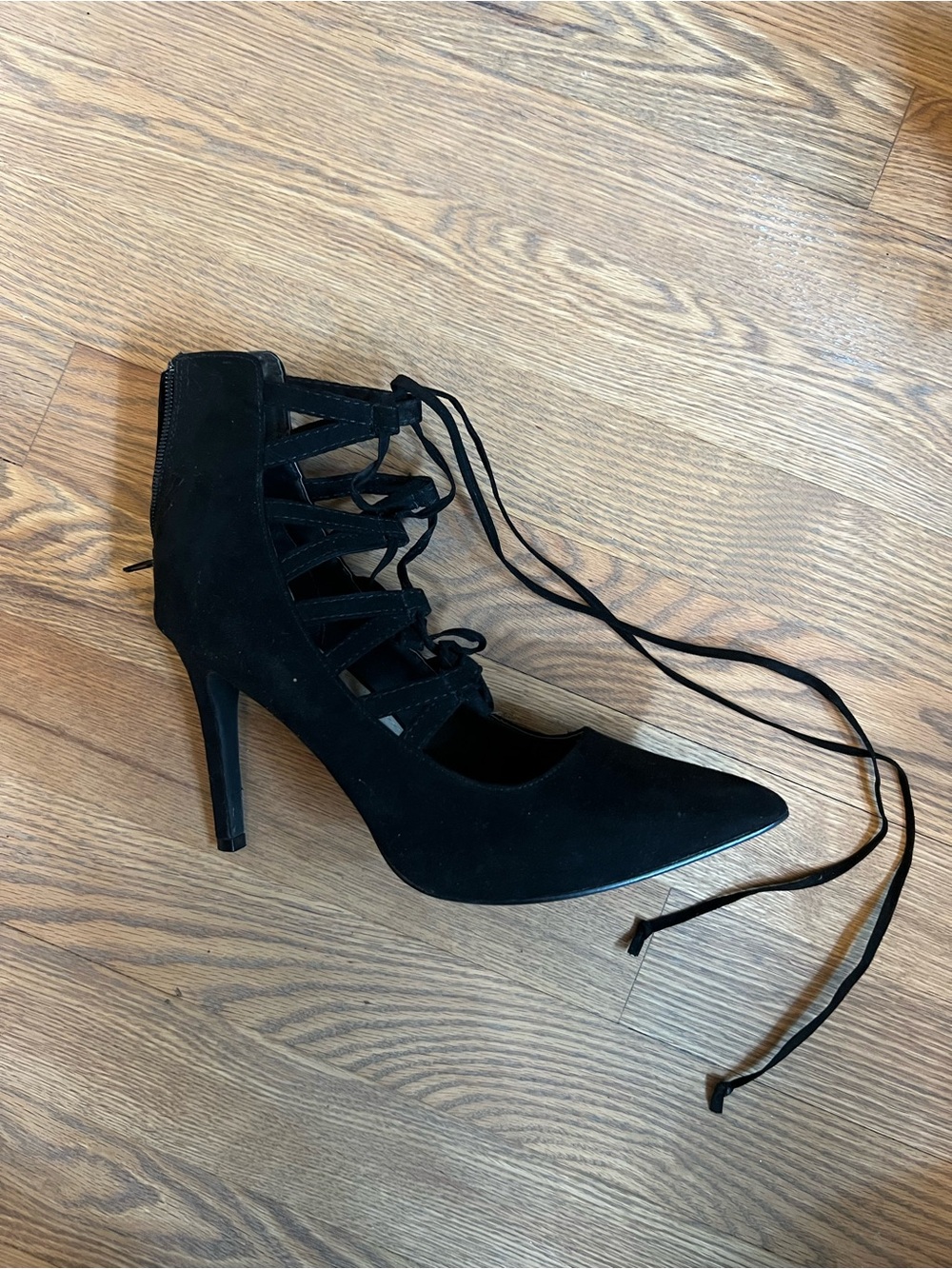 JustFab Black Lace-Up Pointed Toe Stiletto Pump